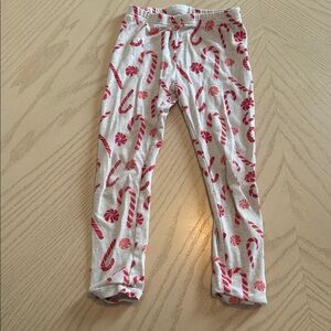 Girls Candy Cane Print Leggings - Red on Light Gray💜